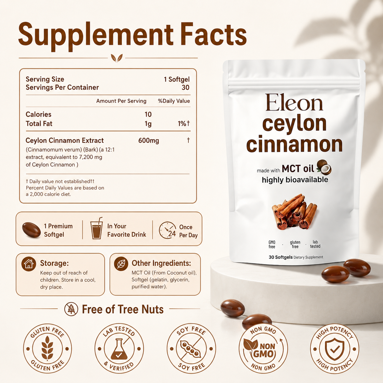 Ceylon Cinnamon - 7,200 mg Equivalent - MCT Oil